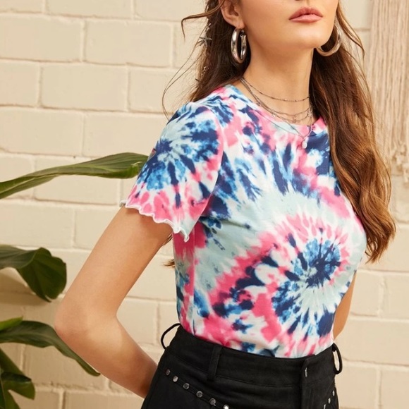 Tie Dye Swirl Ruffle Edge Short Crop top - Picture 2 of 5
